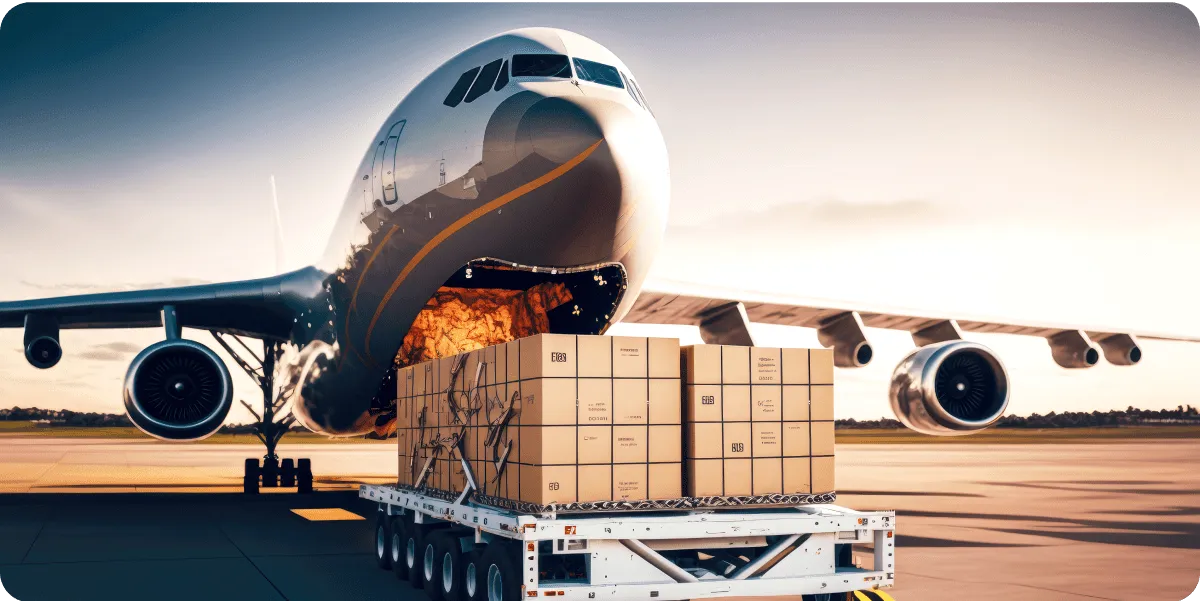 Cargo being loaded aboard a wide-body aircraft